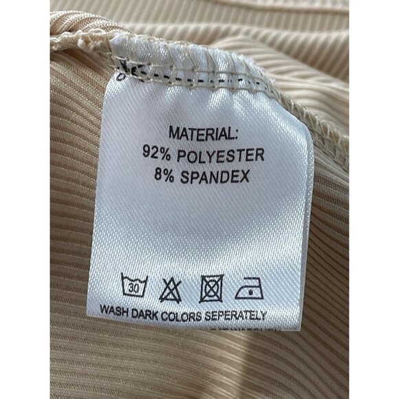 Qearal Blouse Size XL Ribbed Square Neck Sheer Polka Dot Sleeve Beige Feminine - Picture 5 of 7